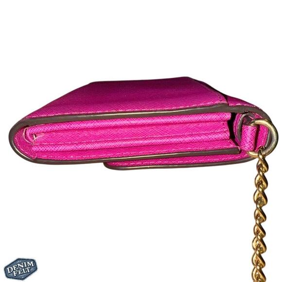 Michael Kors Fuchsia/Rasberry/Gold Saffiano Leather Chain Link Crossbody Bag - Picture 4 of 15